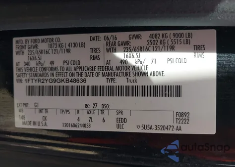 2016 Ford Transit Base W/Sliding Pass-Side Cargo-Door z USA, uszkodzony, nr VIN 1FTYR2YG9GKB48636